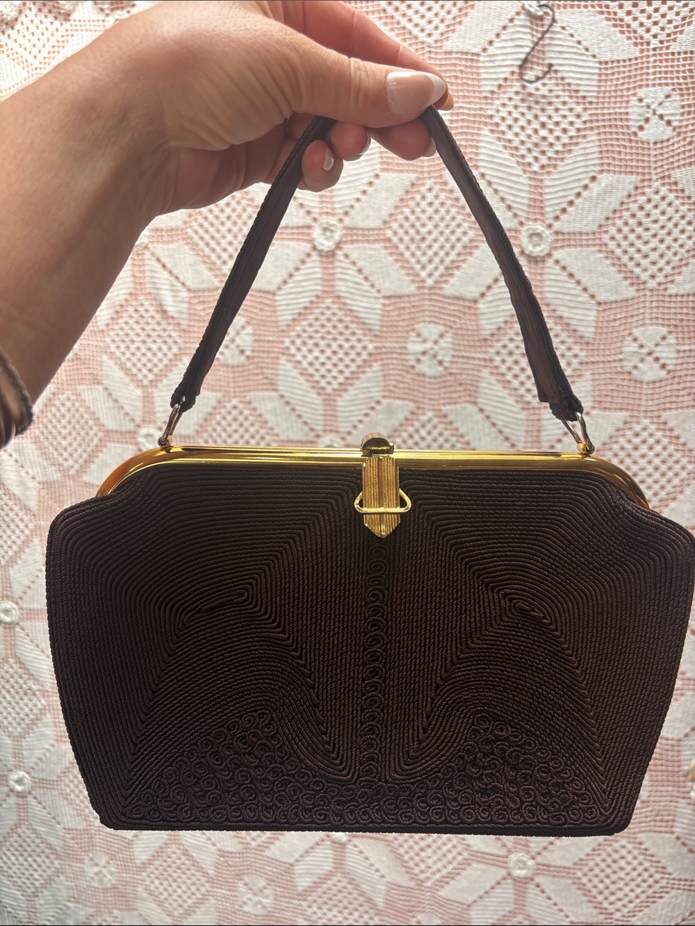 Vintage Brown Cordé Embroidered Handbag